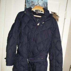 NWT LANDS END PURPLE PUFFY DOWN JACKET XL PETITE WITH BELT